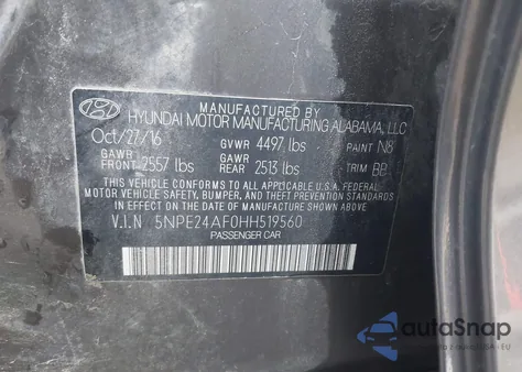 2017 Hyundai Sonata Se из США, поврежденный, VIN 5NPE24AF0HH519560